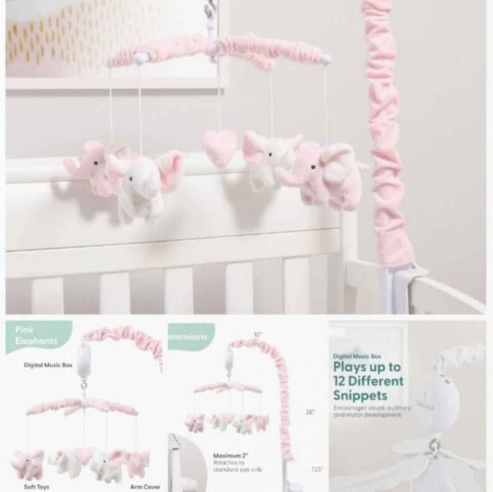 THE PEANUTSHELL | Pink Elephant Crib Mobile *NIB*